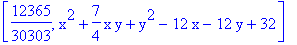 [12365/30303, x^2+7/4*x*y+y^2-12*x-12*y+32]